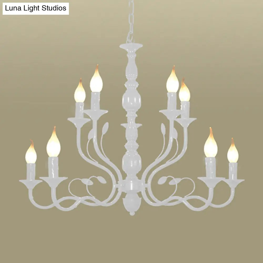 Traditional Metal 2-Tier Candle Chandelier - 10/12/16 Heads White Pendant Lamp For Living Room