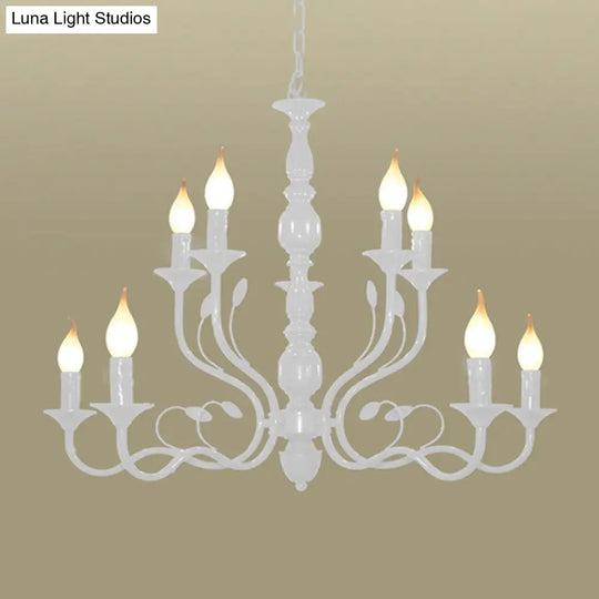 Traditional Metal 2-Tier Candle Chandelier - 10/12/16 Heads White Pendant Lamp For Living Room