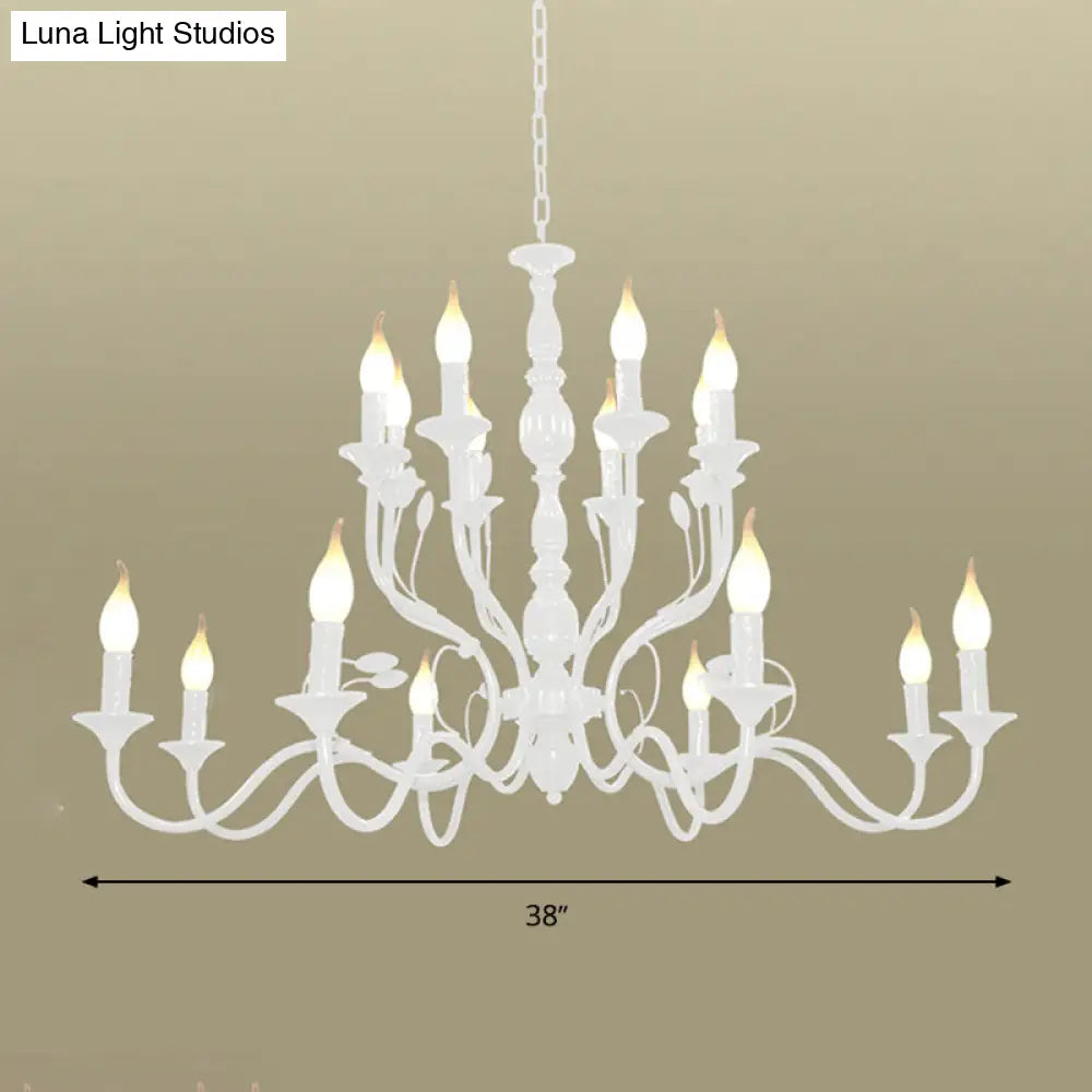 Traditional Metal 2-Tier Candle Chandelier - 10/12/16 Heads White Pendant Lamp For Living Room