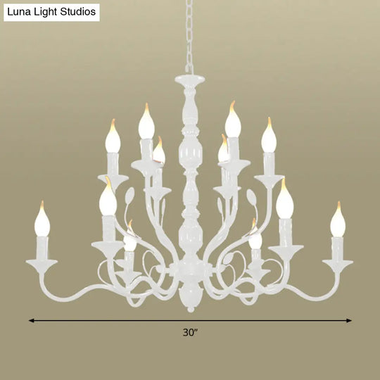 Traditional Metal 2-Tier Candle Chandelier - 10/12/16 Heads White Pendant Lamp For Living Room