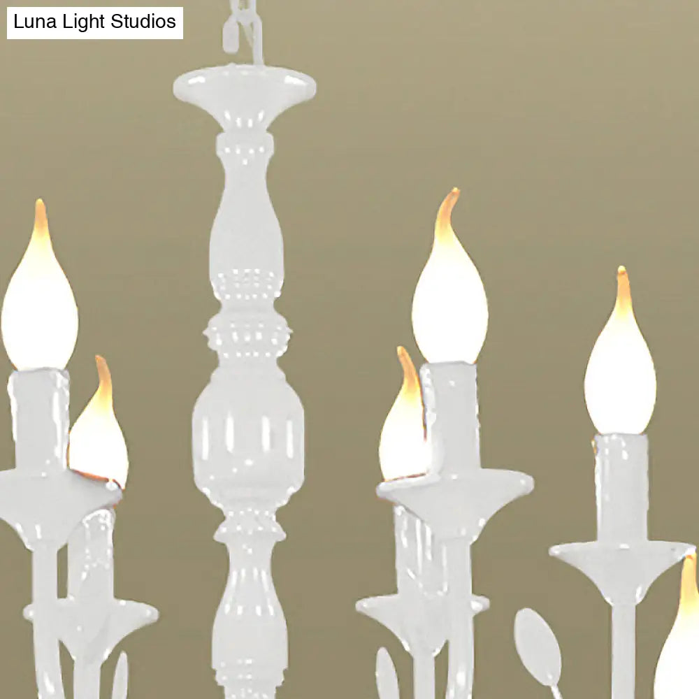 Traditional Metal 2-Tier Candle Chandelier - 10/12/16 Heads White Pendant Lamp For Living Room