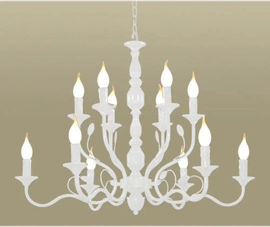 Traditional Metal 2-Tier Candle Chandelier - 10/12/16 Heads White Pendant Lamp For Living Room