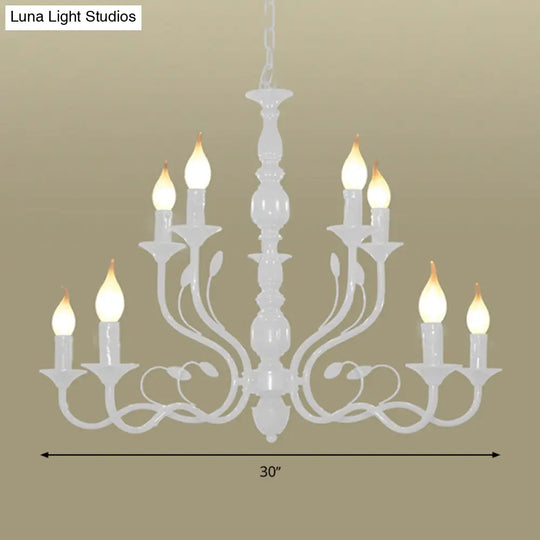 Traditional Metal 2-Tier Candle Chandelier - 10/12/16 Heads White Pendant Lamp For Living Room