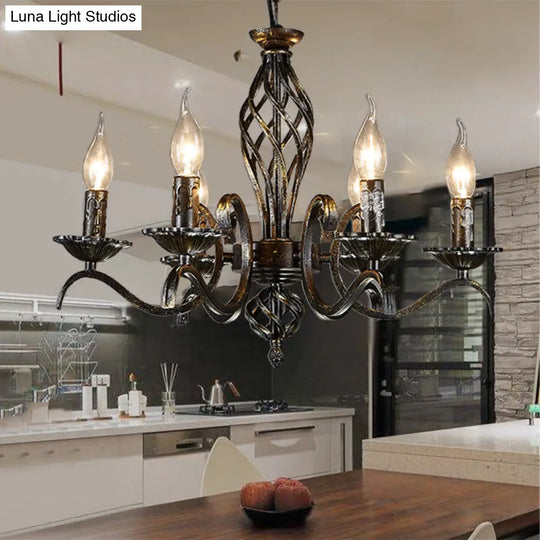 Traditional Metal 6-Bulb Black Chandelier Pendant Light - Ideal For Kitchen Island