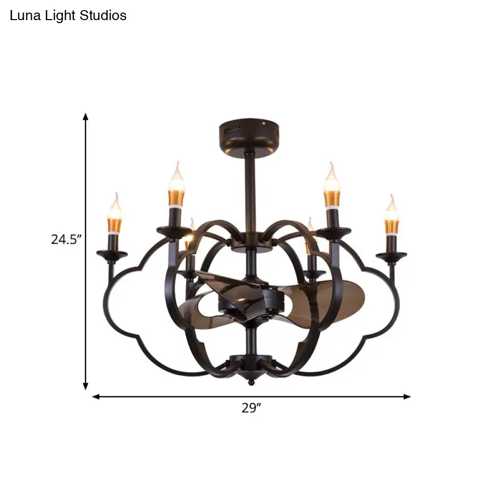 Traditional Metal 6-Light Exposed Bulb Dining Room Chandelier In Black