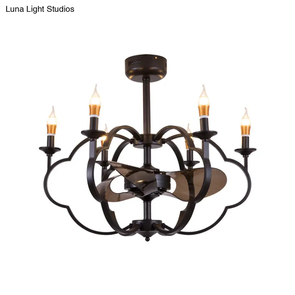 Traditional Metal 6-Light Exposed Bulb Dining Room Chandelier In Black