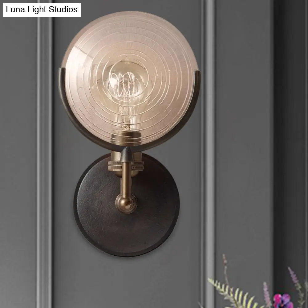 Traditional Metal Armed Sconce Light - 11.5/24 Wide 1 Head Black Wall Lamp With Frosted Glass Deco