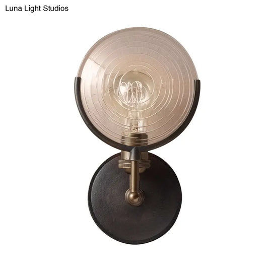 Traditional Metal Armed Sconce Light - 11.5/24 Wide 1 Head Black Wall Lamp With Frosted Glass Deco