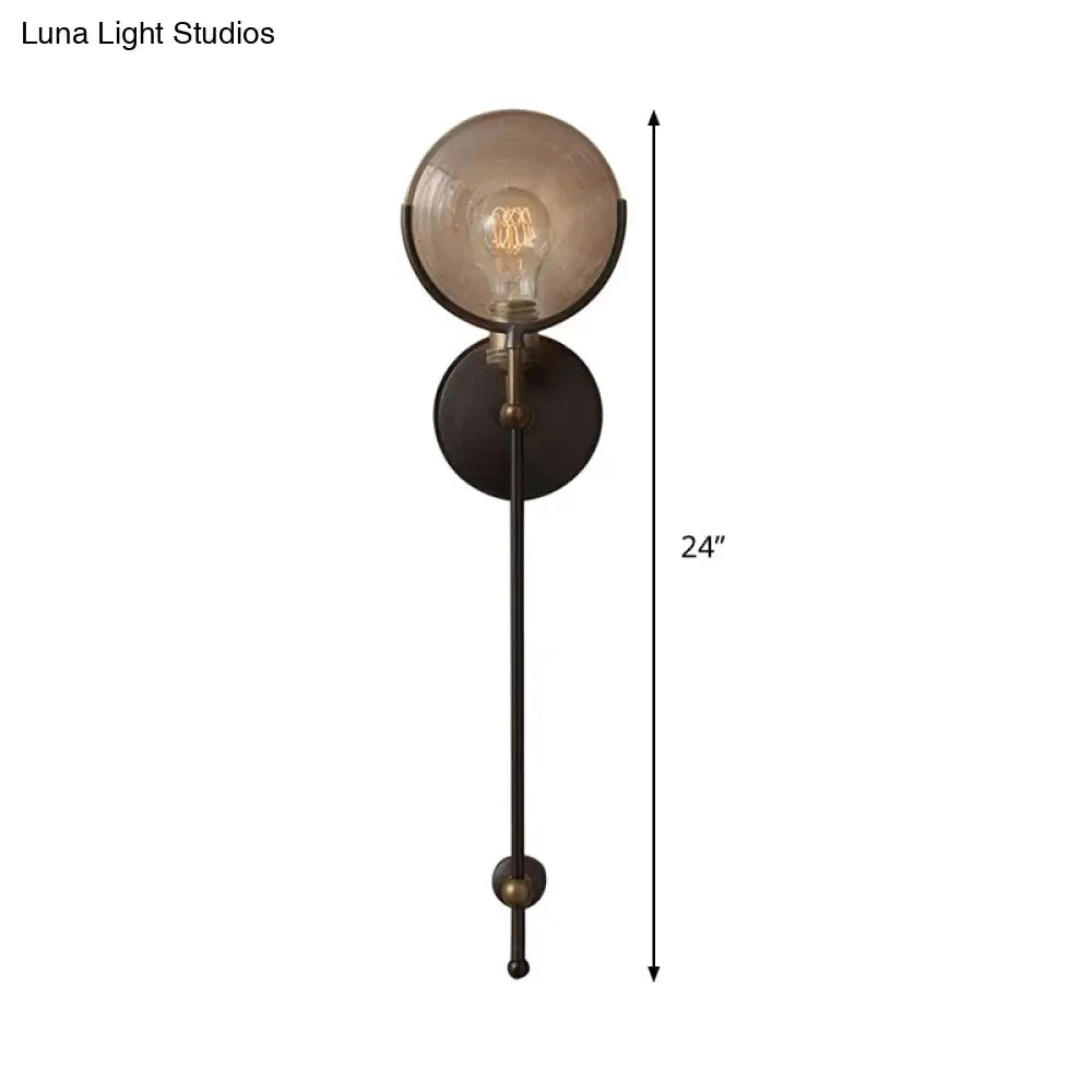 Traditional Metal Armed Sconce Light - 11.5/24 Wide 1 Head Black Wall Lamp With Frosted Glass Deco