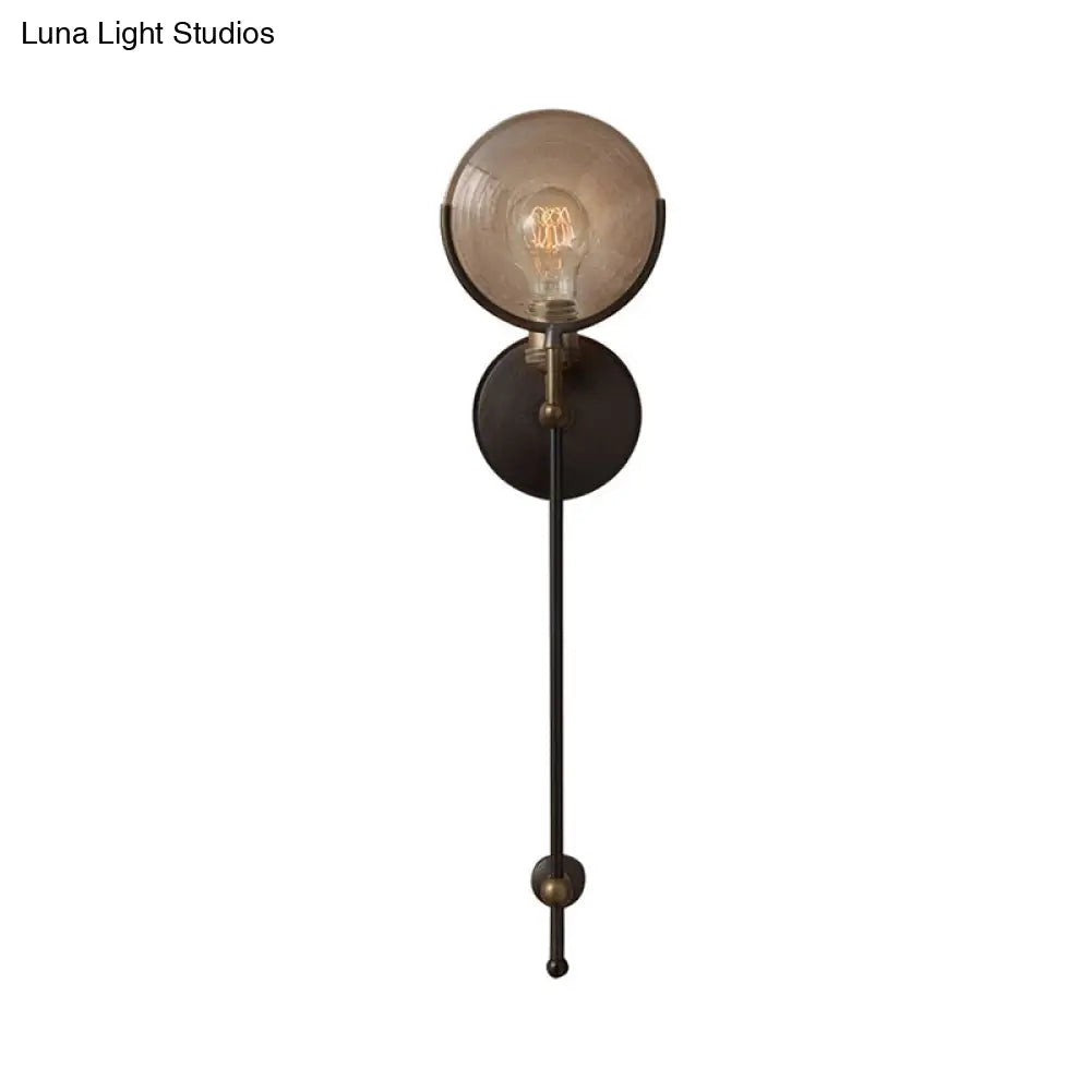 Traditional Metal Armed Sconce Light - 11.5/24 Wide 1 Head Black Wall Lamp With Frosted Glass Deco