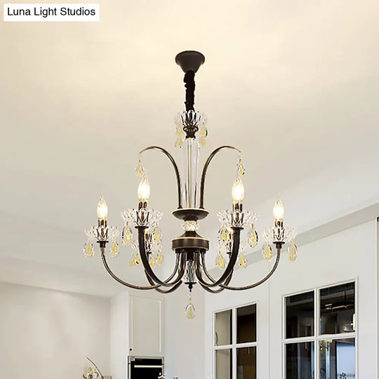 Traditional Metal Black Candle Ceiling Light - 6/8/10 Lights Living Room Fixture