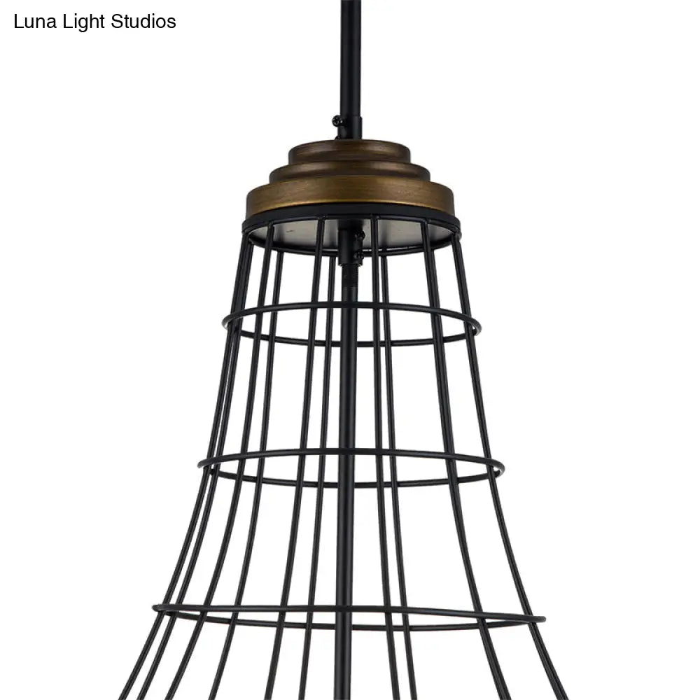 Traditional Metal Candle Chandelier - 3-Light Pendant Light With Cage For Living Room