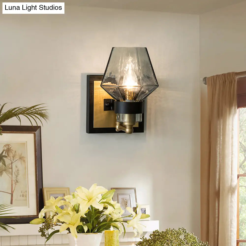 Traditional Metal Candle Sconce Lamp - Black Wall Lighting Fixture With Urn Smoke Glass Shade