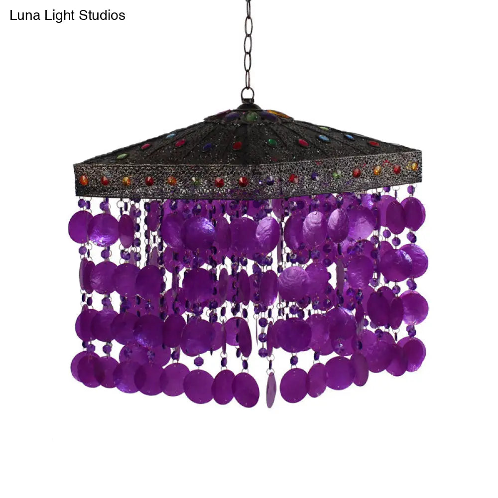 Traditional Metal Ceiling Hang Fixture - Purple/Bronze Cascading Suspension Light For Living Room