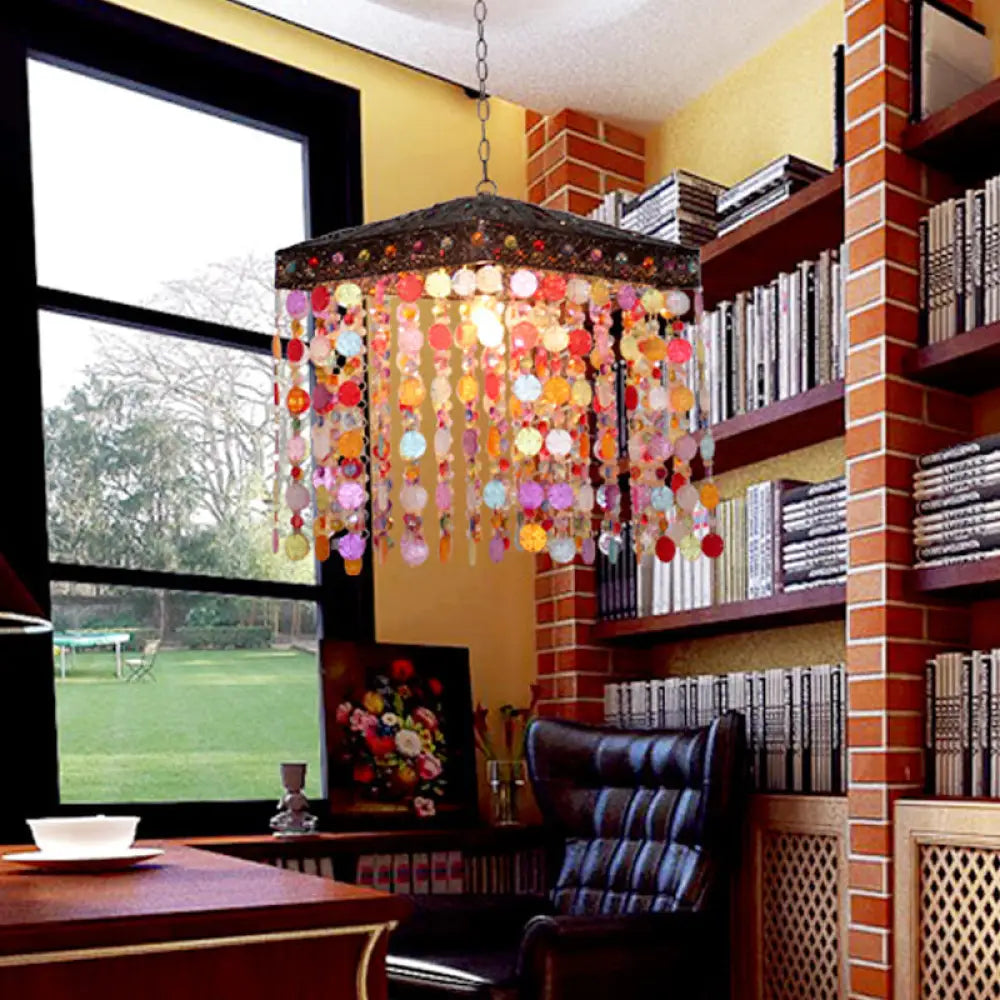 Traditional Metal Ceiling Hang Fixture - Purple/Bronze Cascading Suspension Light For Living Room