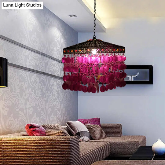 Traditional Metal Ceiling Hang Fixture - Purple/Bronze Cascading Suspension Light For Living Room