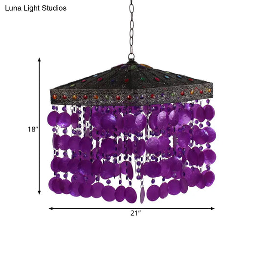 Traditional Metal Ceiling Hang Fixture - Purple/Bronze Cascading Suspension Light For Living Room