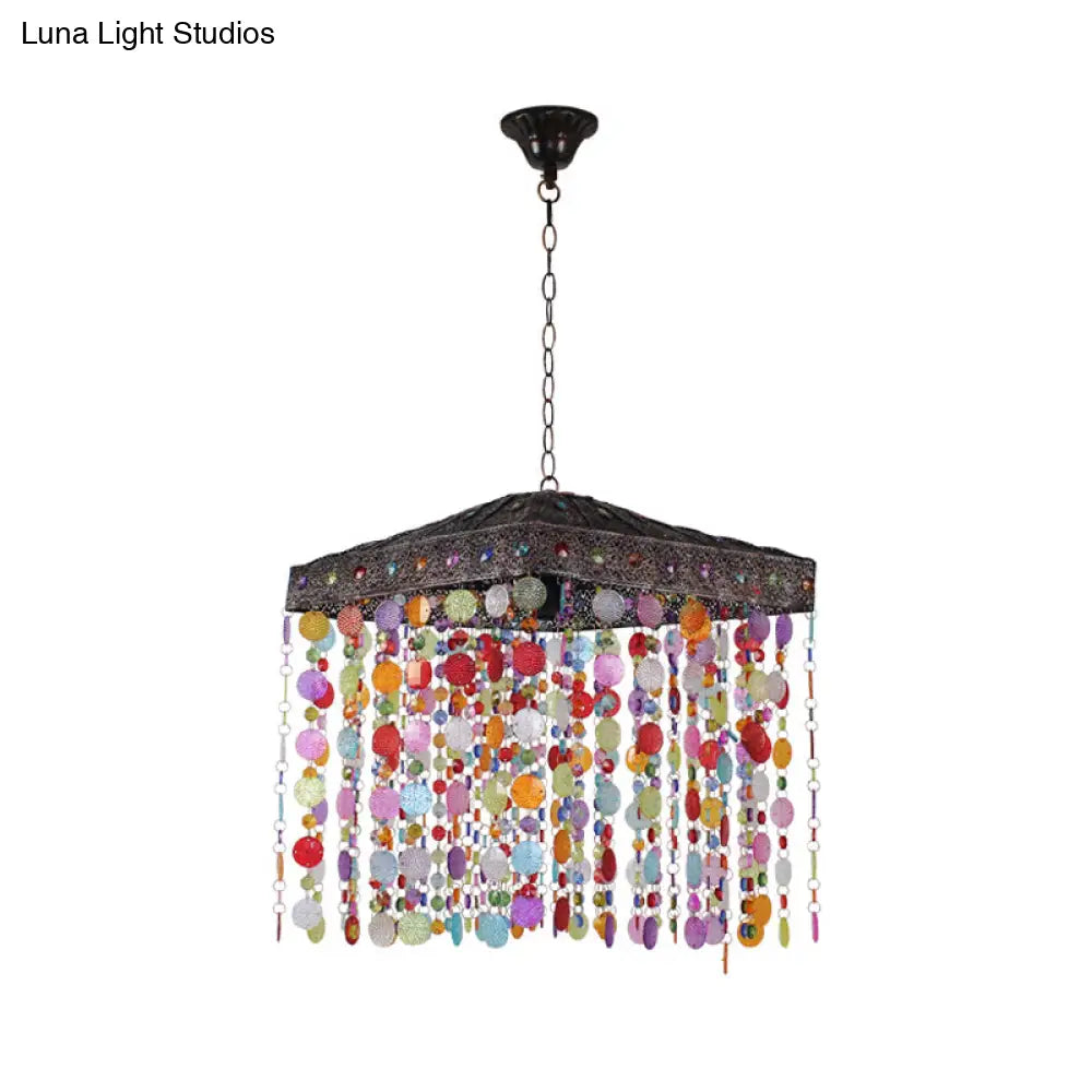 Traditional Metal Ceiling Hang Fixture - Purple/Bronze Cascading Suspension Light For Living Room