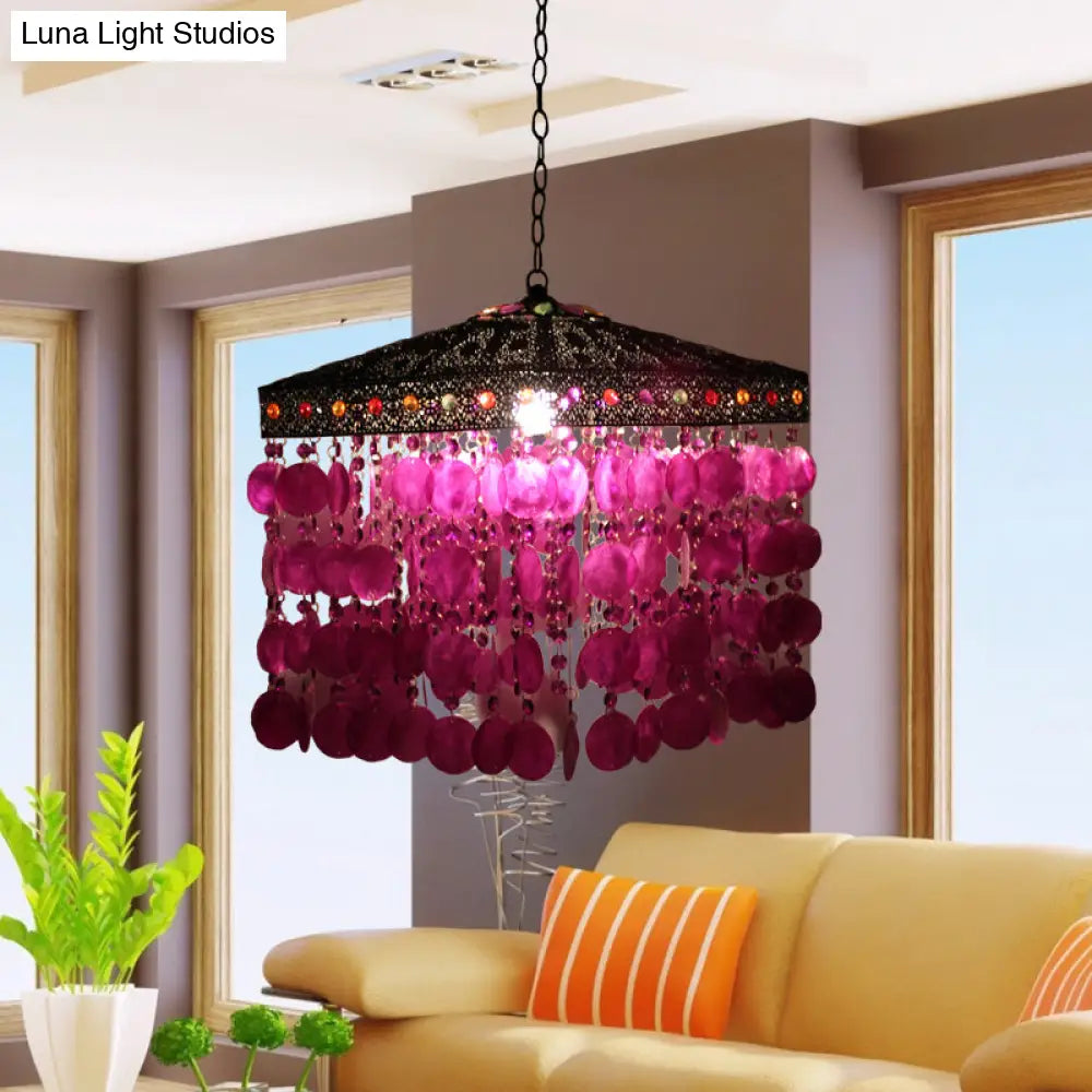 Traditional Metal Ceiling Hang Fixture - Purple/Bronze Cascading Suspension Light For Living Room