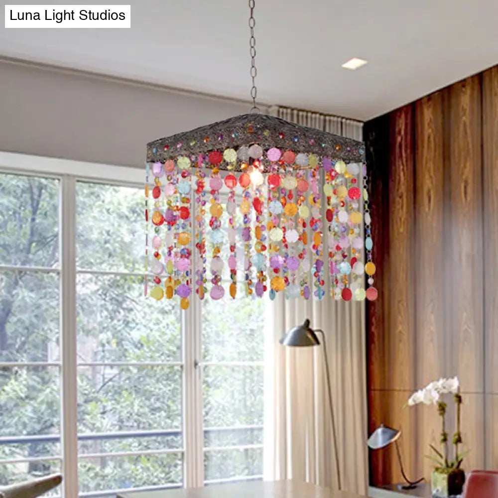 Traditional Metal Ceiling Hang Fixture - Purple/Bronze Cascading Suspension Light For Living Room