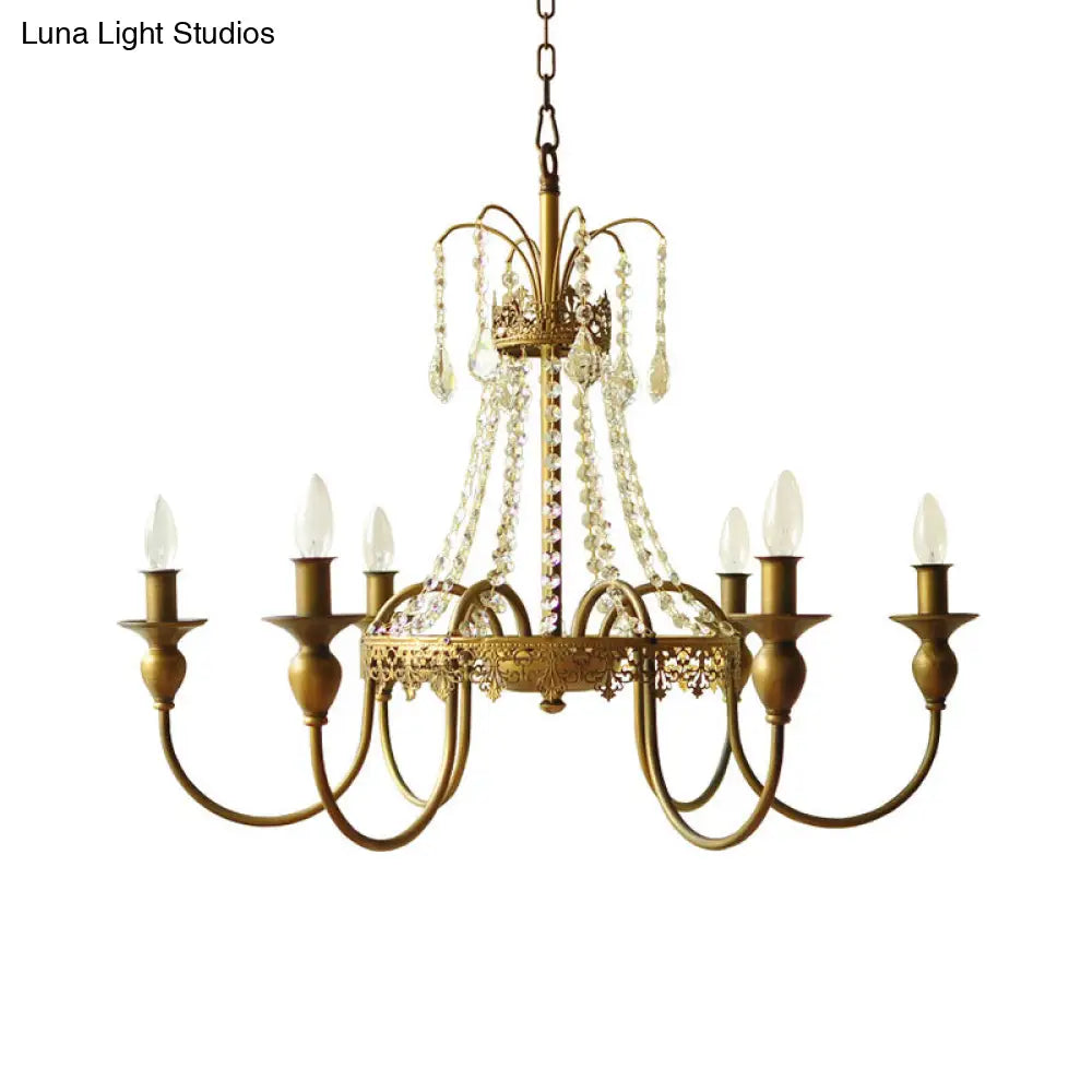 Traditional Metal Chandelier - Gold/Grey Finish With Crystal Accents 6-Light Ceiling Pendant For