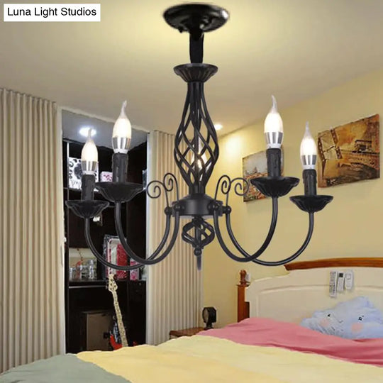 Traditional Metal Chandelier Lamp With Swooping Arms - 3/4/5 Lights Black/White Perfect For Living