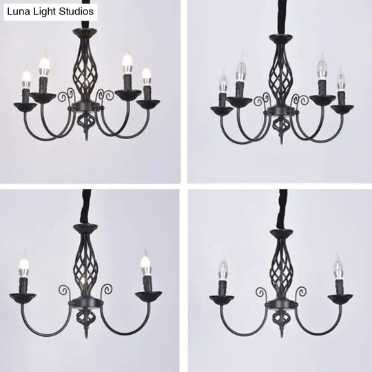 Traditional Metal Chandelier Lamp With Swooping Arms - 3/4/5 Lights Black/White Perfect For Living