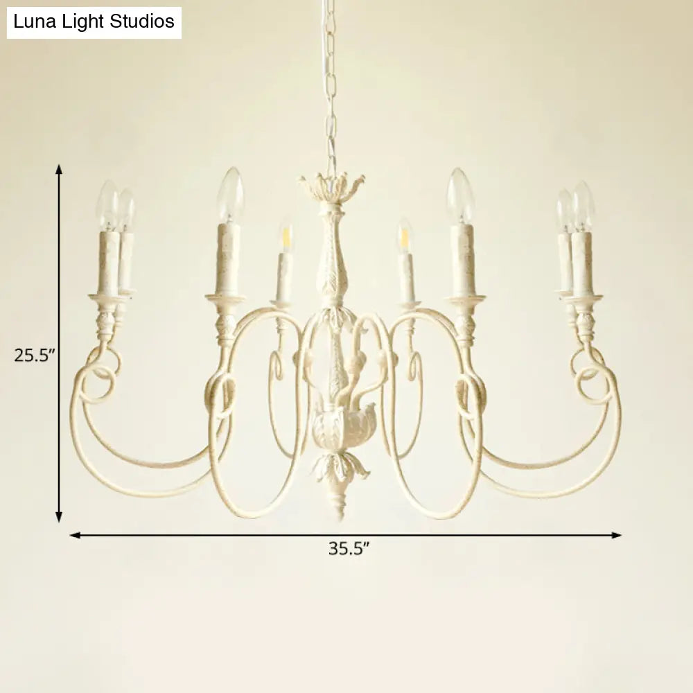 Traditional Metal Curve Arm Chandelier - White Hanging Light With 6/8 Lights For Living Room