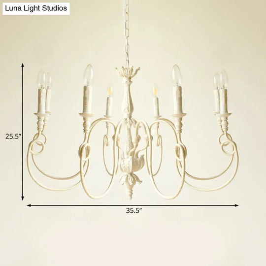 Traditional Metal Curve Arm Chandelier - White Hanging Light With 6/8 Lights For Living Room