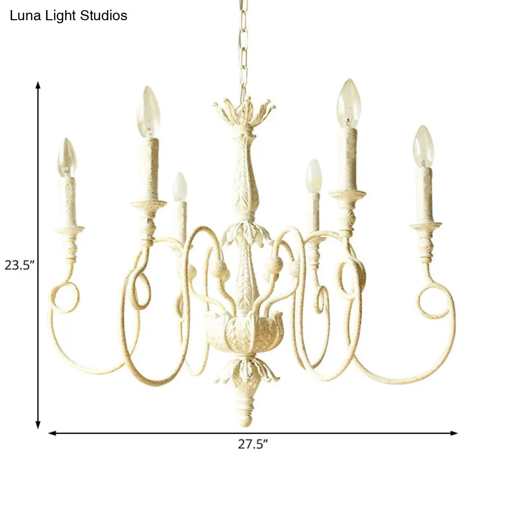 Traditional Metal Curve Arm Chandelier - White Hanging Light With 6/8 Lights For Living Room