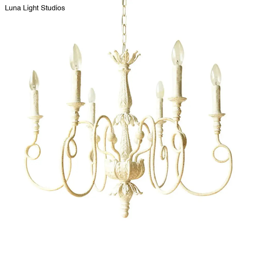 Traditional Metal Curve Arm Chandelier - White Hanging Light With 6/8 Lights For Living Room