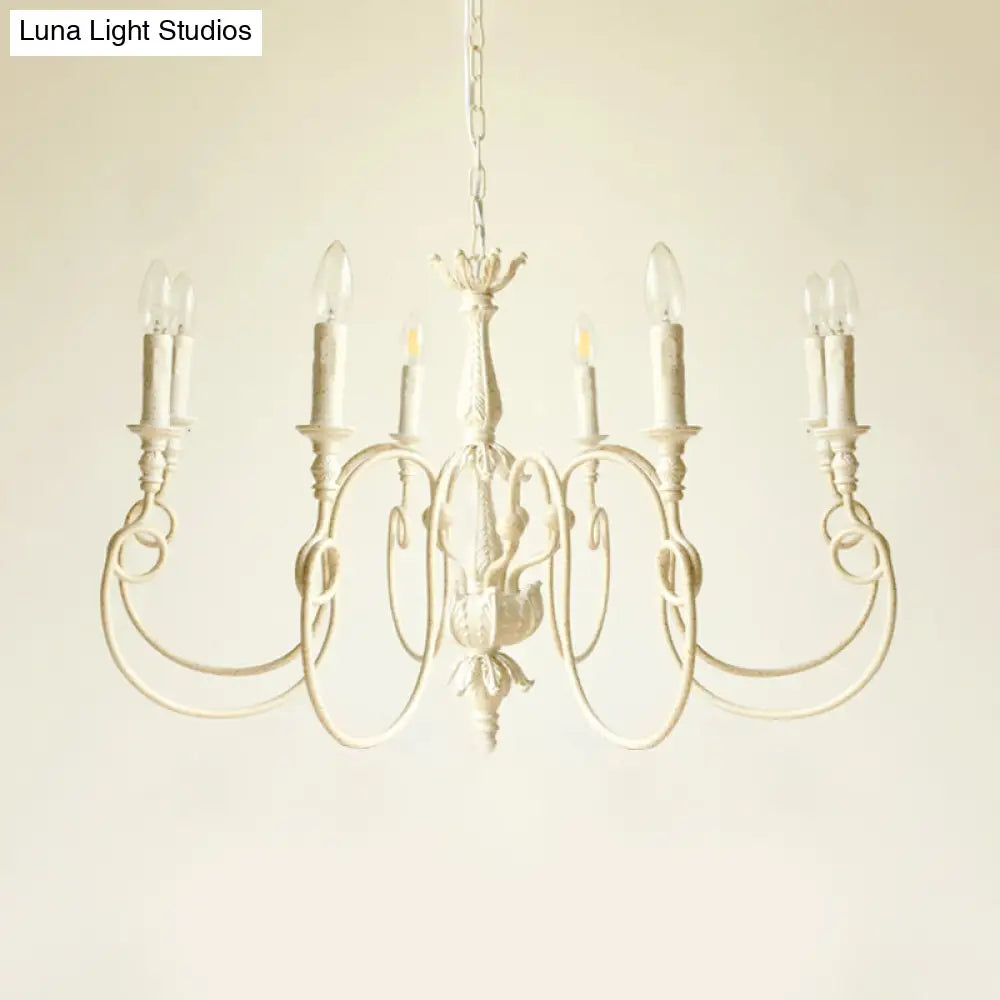 Traditional Metal Curve Arm Chandelier - White Hanging Light With 6/8 Lights For Living Room