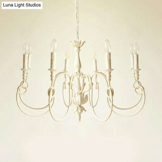 Traditional Metal Curve Arm Chandelier - White Hanging Light With 6/8 Lights For Living Room