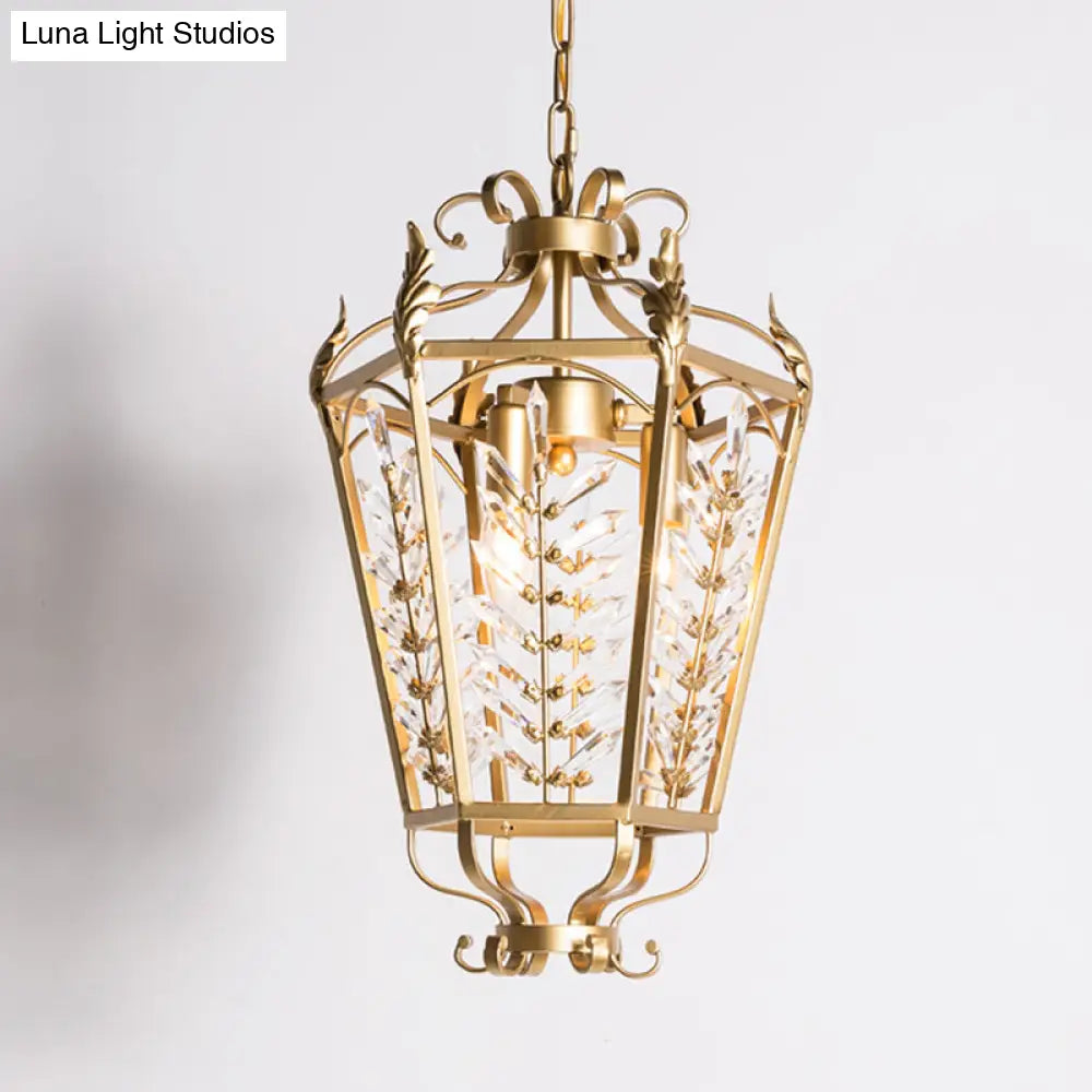 Traditional Metal Lantern Chandelier Light With Crystal Accent - Gold Finish