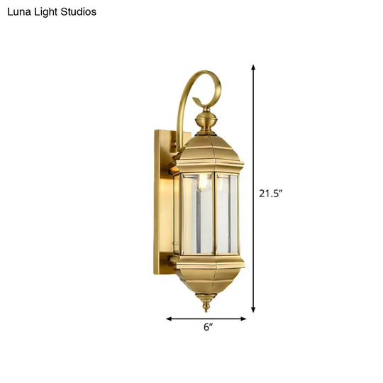 Traditional Metal Lantern Wall Mounted Lamp With Clear Glass Shade Brass Finish - 6/8 W 1/3-Light