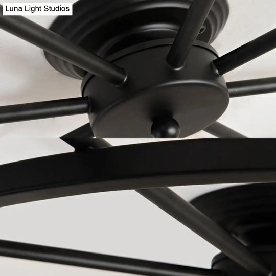 Traditional Metal Semi Flush Ceiling Light With 8 Black Wheel-Shaped Lights - Perfect For Living