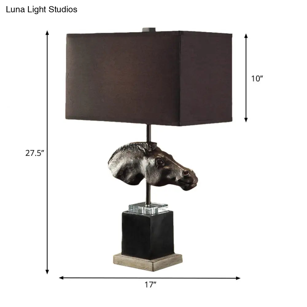 Traditional Metal Table Light With Fabric Shade And Horse Head Design