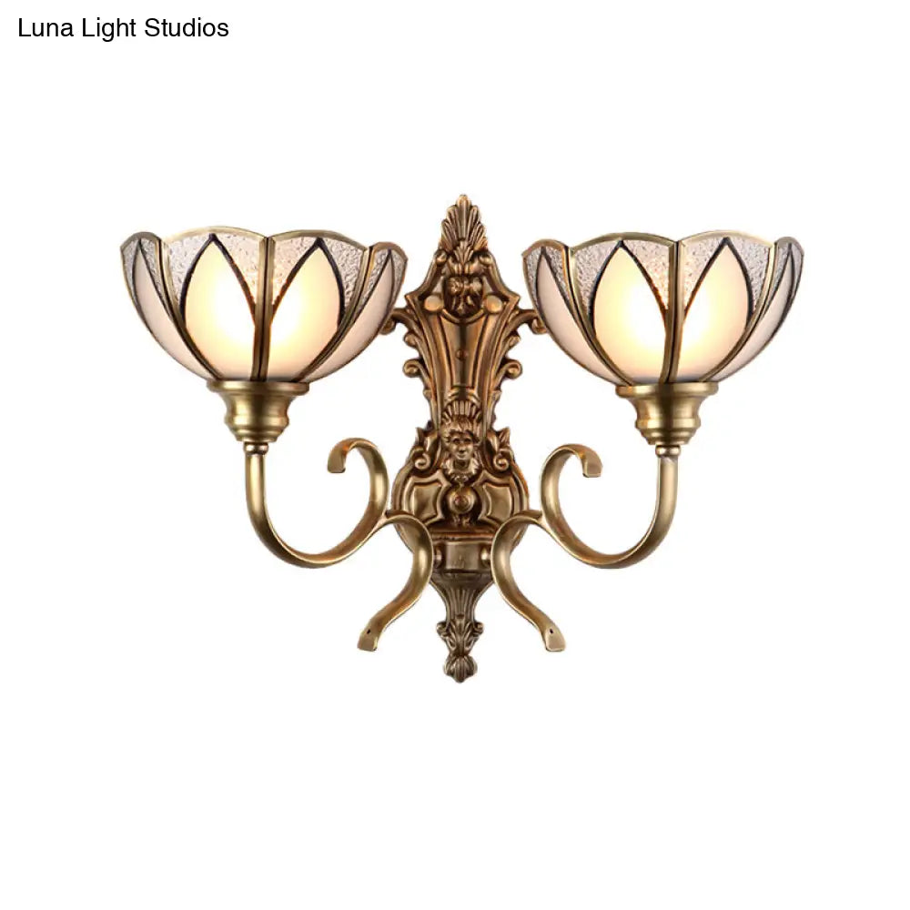 Traditional Metal Wall Lamp With Brass Finish And White Glass Shade - Bowl Hallway Design 1/2 Heads