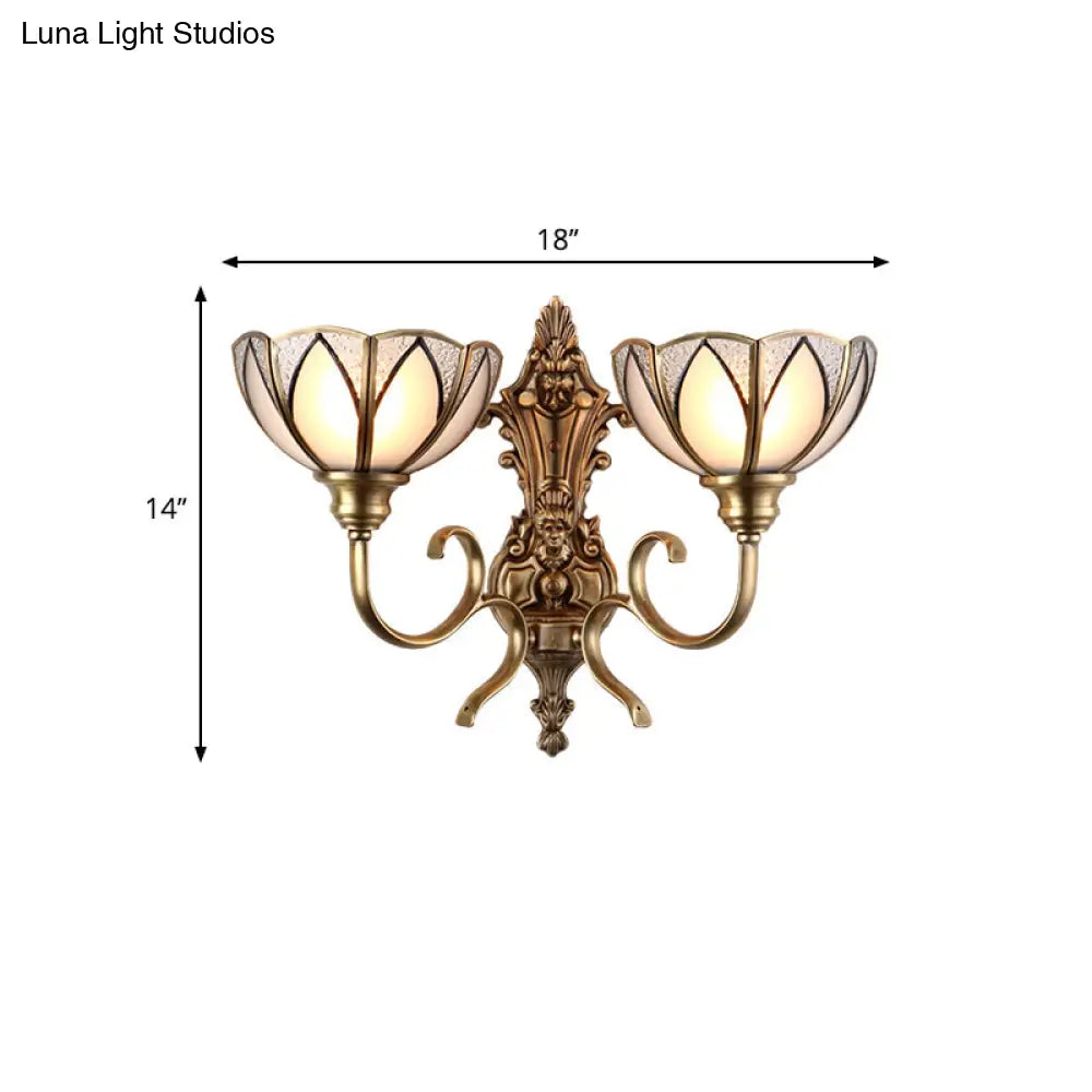 Traditional Metal Wall Lamp With Brass Finish And White Glass Shade - Bowl Hallway Design 1/2 Heads