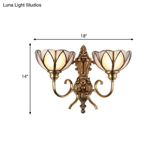 Traditional Metal Wall Lamp With Brass Finish And White Glass Shade - Bowl Hallway Design 1/2 Heads