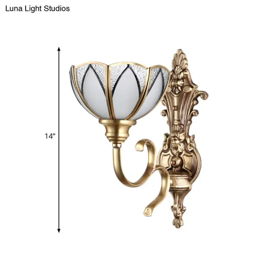 Traditional Metal Wall Lamp With Brass Finish And White Glass Shade - Bowl Hallway Design 1/2 Heads