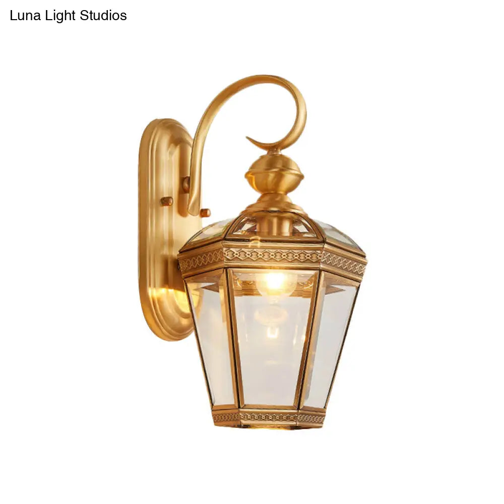 Traditional Metal Wall Lamp With Clear Glass Shade - Brass 1 Head Lantern Hall Light 6/7.5 W