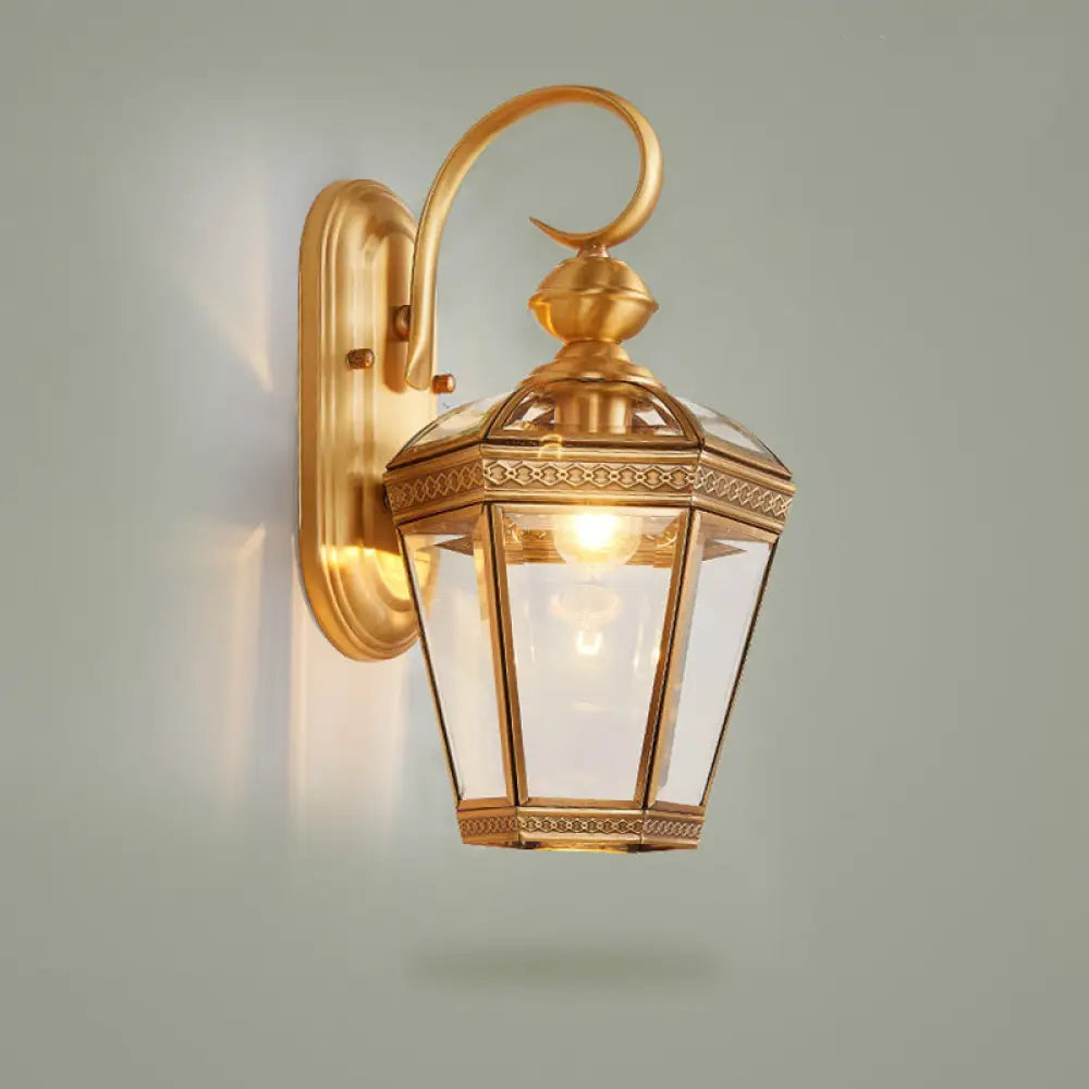 Traditional Metal Wall Lamp With Clear Glass Shade - Brass 1 Head Lantern Hall Light 6/7.5 W / 6