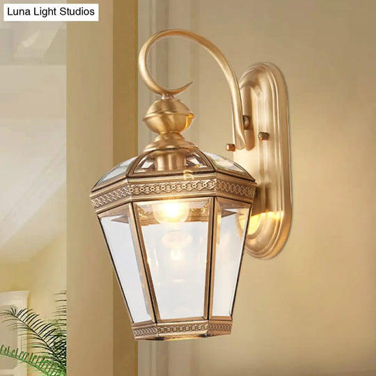 Traditional Metal Wall Lamp With Clear Glass Shade - Brass 1 Head Lantern Hall Light 6/7.5 W