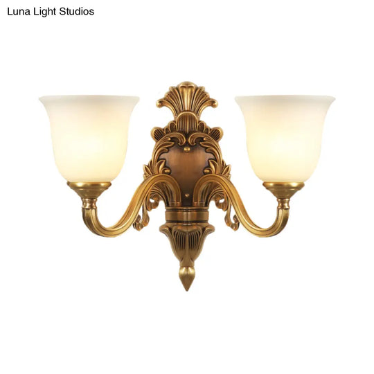 Traditional Milk Glass Bell Wall Light Fixture - 1/2-Head Brass Mount Lighting For Living Room