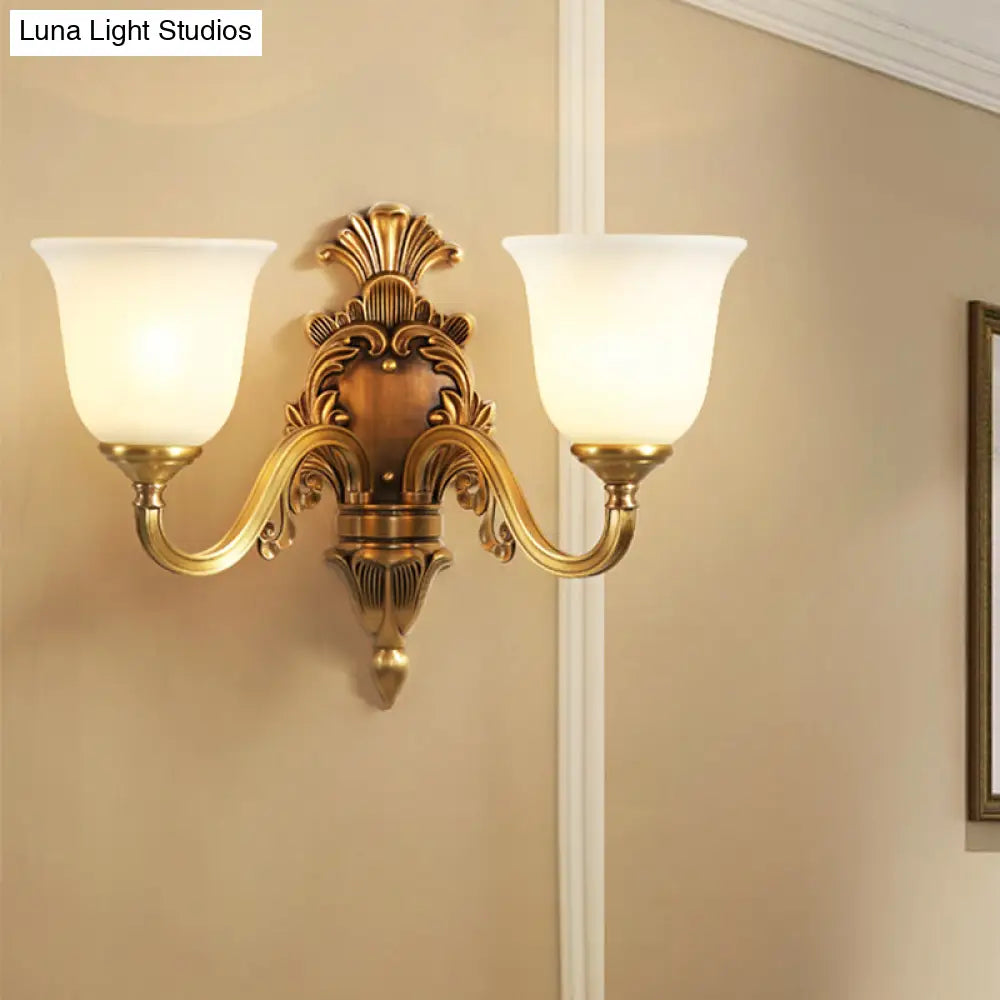 Traditional Milk Glass Bell Wall Light Fixture - 1/2-Head Brass Mount Lighting For Living Room