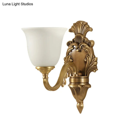 Traditional Milk Glass Bell Wall Light Fixture - 1/2-Head Brass Mount Lighting For Living Room