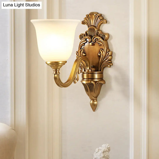 Traditional Milk Glass Bell Wall Light Fixture - 1/2-Head Brass Mount Lighting For Living Room