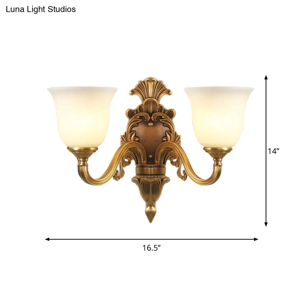 Traditional Milk Glass Bell Wall Light Fixture - 1/2-Head Brass Mount Lighting For Living Room