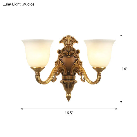 Traditional Milk Glass Bell Wall Light Fixture - 1/2-Head Brass Mount Lighting For Living Room